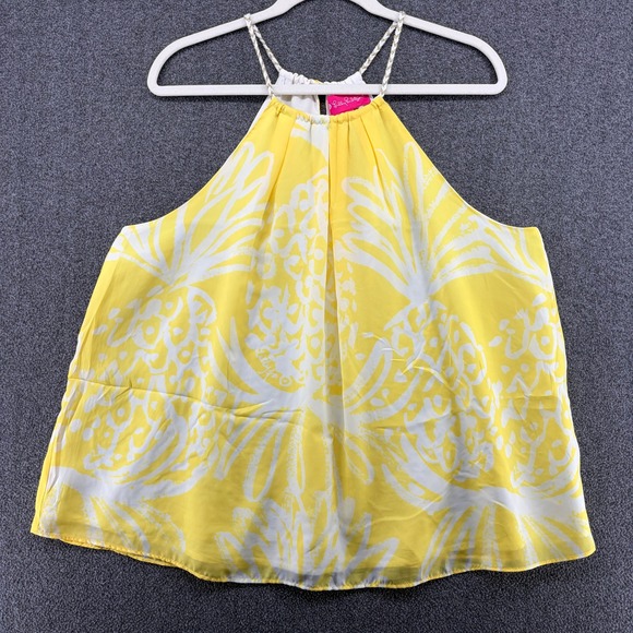 Lilly Pulitzer Target Pineapple Print Halter Tank Top Women XL Yellow White - Picture 2 of 7